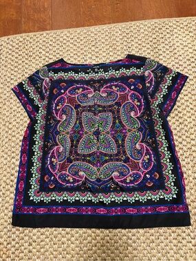 Rafaella Black Paisley Square-Print Blouse with Pink & Blue Accents
